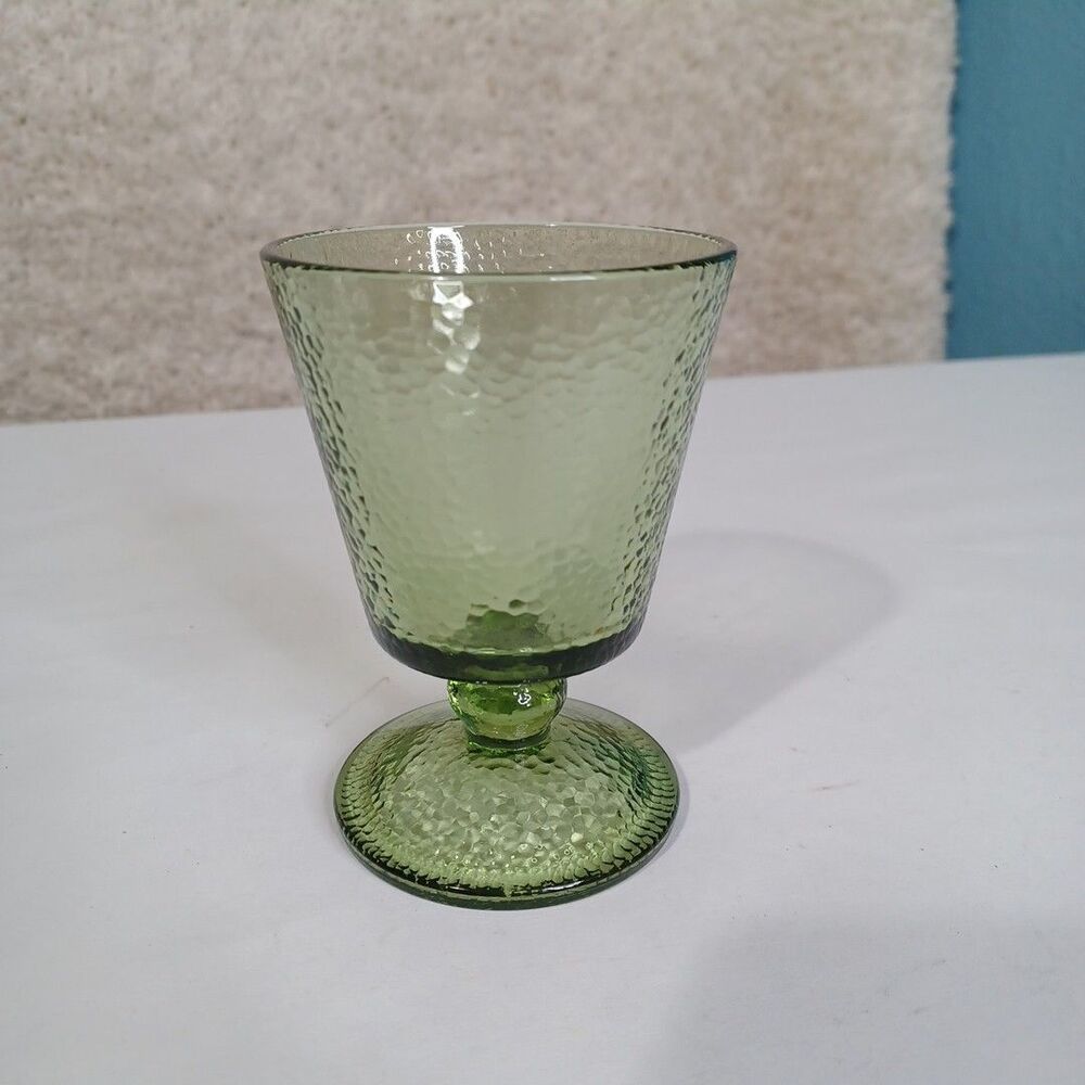 Vintage Emerald Moss Glass Trinket Dish 50s Textured Pedestal Cup Retro Barware